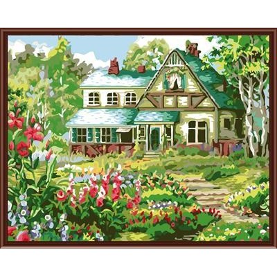 Pintura al óleo de cuadro de imagen caliente, Jardín paisaje de la flor, Pintura al óleo abstracta por números GX6339