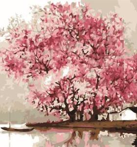 Nuevo diseño DIY digital 40 * 50 sakura paisaje enmarcado pintura al óleo por umbe en la lona