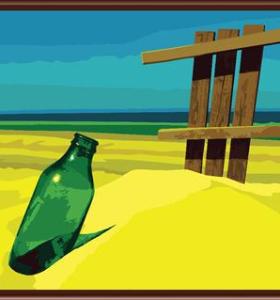 todavía la vida de playa de arena y la botella de diseño de pintura al óleo abstracta por números gx6540