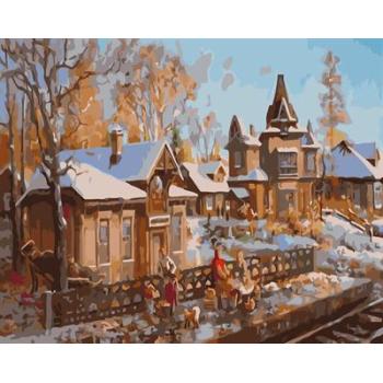 canvas painting by numbers GX6560 snow town design