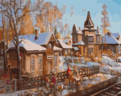canvas painting by numbers GX6560 snow town design