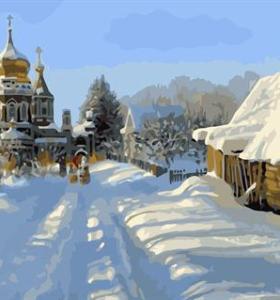 handmaded pintura al óleo por números de nieve abstracto paisaje de la ciudad de lona pintura al óleo gx6577