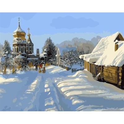 handmaded pintura al óleo por números de nieve abstracto paisaje de la ciudad de lona pintura al óleo gx6577
