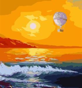 fire balloon sunset seascape oil canvas painting by numbers GX6648 paint boy EN71-123,CE