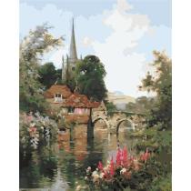 canvas oil painting by numbers village landscape GX6739