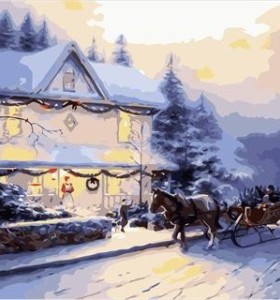 modern oil painting by numbers on canvae christmas design snow house design GX6901
