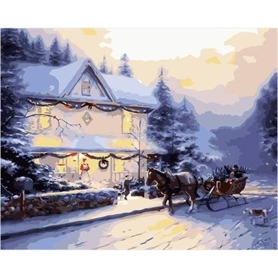 Pintura al óleo moderna by números en canvae diseño de la navidad casa de nieve diseño GX6901