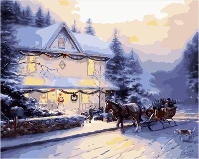 modern oil painting by numbers on canvae christmas design snow house design GX6901