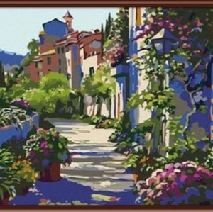 GX6911 abstract oil painting by numbers on canvas naturel village landscape wholesales