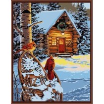 handmaded painting by numbers GX6831 snow house landscape