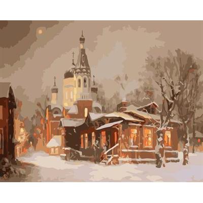GX6611 yiwu factory abstract naturel landscape canvas oil painting by numbers snow city painting