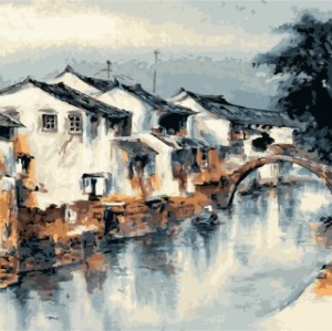 diy picture by numbers acrylic oil painting for bedroom GX7138 2015 new hot chinese town landscape forest photo