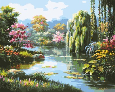 diy painting by numbers naturel landscape oil painting GX7146 2015 new hot photo flower and tree