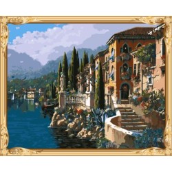 Gx7407 marco de madera para colorear by números pintura al óleo del paisaje de la decoración del hogar