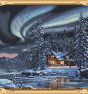 Gx7428 pintar sus propios lienzo nieve noche diy pintura al óleo by números para liveing room decor