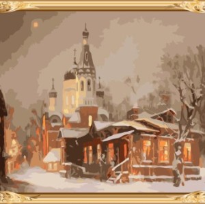 GX7356 yiwu wholesales snow ciy landscape diy painting by numbers on canvas