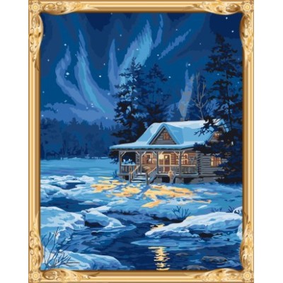 Gx7415 pintura by números de nieve la noche pintura al óleo del paisaje pared arte