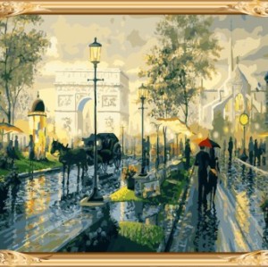wall art city landscape abstract raining digital oil painting on canvas GX7587