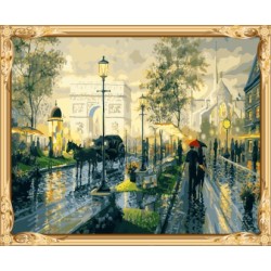 Arte de la pared de la ciudad paisaje abstracto lloviendo pintura al óleo digital en la lona GX7587