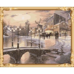 Arte de la pared de la ciudad paisaje pintura al óleo digital en la lona GX7586