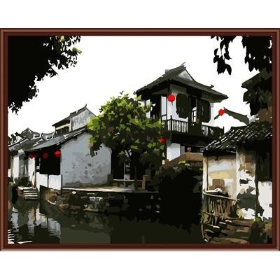 GX6056 chinses town landscape canvas oil paiting by numbers for home decor