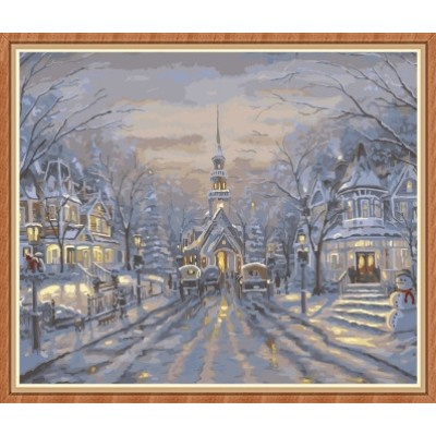 Nieve paisaje urbano pinturas al óleo by números para venta al por mayor GX7843