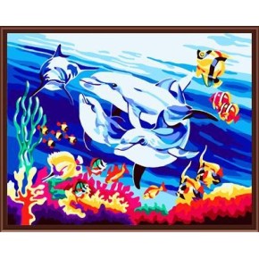 Diy pintura al óleo by números para el dormitorio paisaje marino dolphin imagen venta al por mayor caliente de fotos GX6072