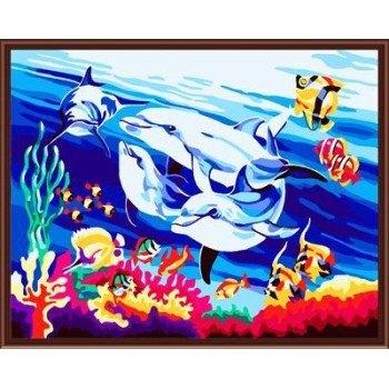DIY oil painting by numbers for bedroom seascape dolphin picture wholesale hot photos GX6072