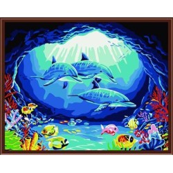Moderna pintura de aceite de pescado, Paisaje marino pintura al óleo por número caliente de fotos 2015 GX6347