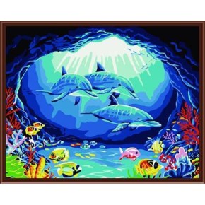 Moderna pintura de aceite de pescado, Paisaje marino pintura al óleo por número caliente de fotos 2015 GX6347