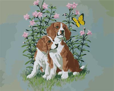 dog and butterfly design oil painting by number 2015 factory hot selling picture GX6770