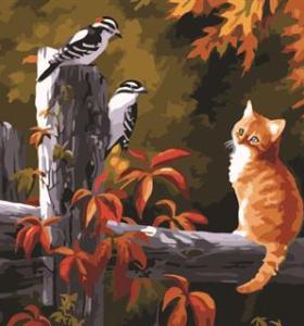 Handmaded pintura de acrílico en la lona GX6795 gato y pájaro pintura diseño by número