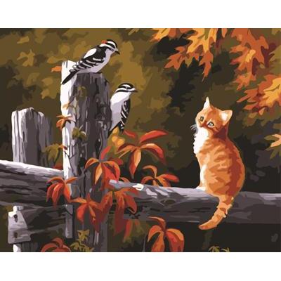 Handmaded pintura de acrílico en la lona GX6795 gato y pájaro pintura diseño by número