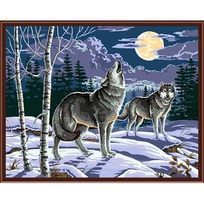 handmaded painting by numbers GX6832 snow night wolf picture