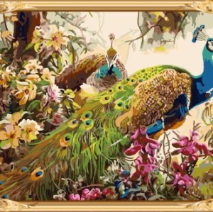 hot photo diy wall art peacock oil painting by numbers for adults GX7546