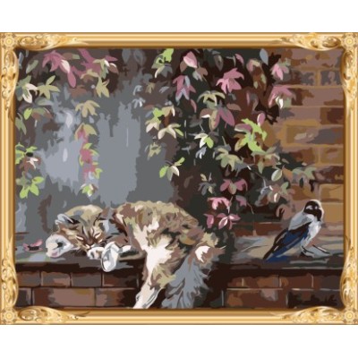 Gx 7602 de bricolaje para colorear by números gato y pájaro abstracto pinturas murales