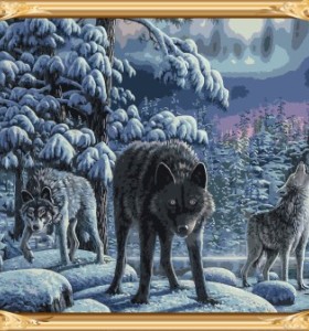 Gx7466 paisaje de nieve lobo pintura al óleo by números kits para el dormitorio decoración