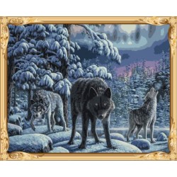 Gx7466 paisaje de nieve lobo pintura al óleo by números kits para el dormitorio decoración