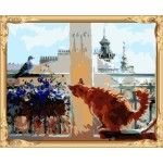 Óleo de la lona gato y pájaro pintura by números kits para el dormitorio decoración GX7556