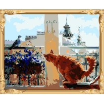 canvas oil cat and bird painting by numbers kits for bedroom decor GX7556