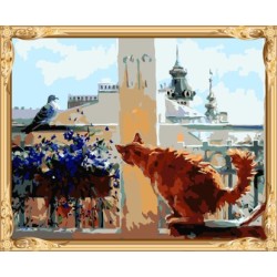 Leinwand Öl katze und Vogel malen nach zahlen-sets für schlafzimmer dekor gx7556