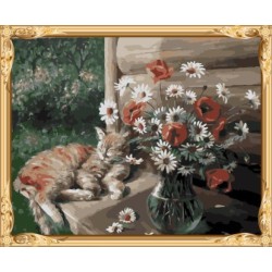 gx600 diy bild nach zahlen Katze und blume modernen malerei für wohnkultur