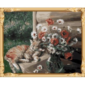 gx600 diy bild nach zahlen Katze und blume modernen malerei für wohnkultur