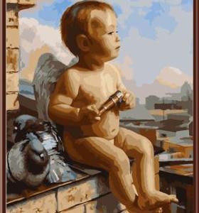 Acrílico pintura al óleo sobre lienzo de pintura por número con diseño del ángel del bebé GX6404 yiwu art proveedores