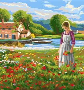 Dorf landschaft frauen und Blumen-Design abstrakten Öl malen nach zahlen gx6692 yiwu kunst lieferanten