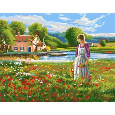 Dorf landschaft frauen und Blumen-Design abstrakten Öl malen nach zahlen gx6692 yiwu kunst lieferanten