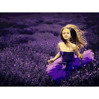 abstract digital painting by numbers GX6656 little girl lavender flower design