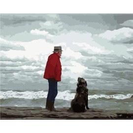 gx6909 seelandschaft der alte Mann und das Meer und Hund moderne Ölgemälde nach zahlen auf leinwand großhandel