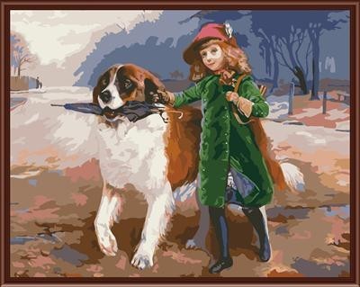 handmaded painting by numbers GX6835 little girl and dog picture paint boy