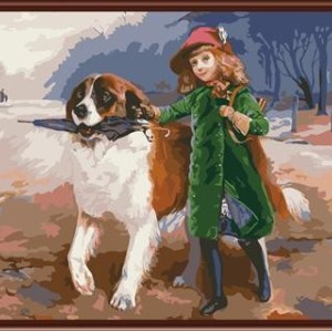 handmaded painting by numbers GX6835 little girl and dog picture paint boy